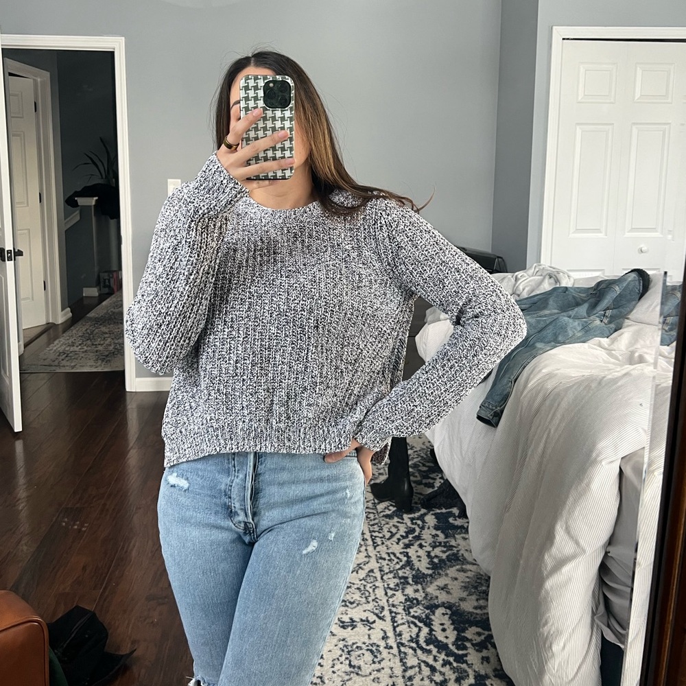 Black and White Knit Cropped Sweater